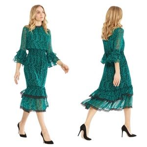 misa los angeles gordana snakeskin print ruffle tiered midi dress new nwt